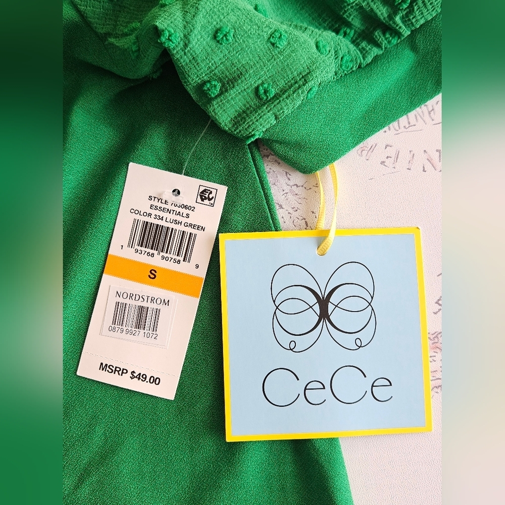 NWT!!! CeCe Women's Short Puff‎ Sleeve Mixed Media Knit Top, Size Small - Picture 7 of 8